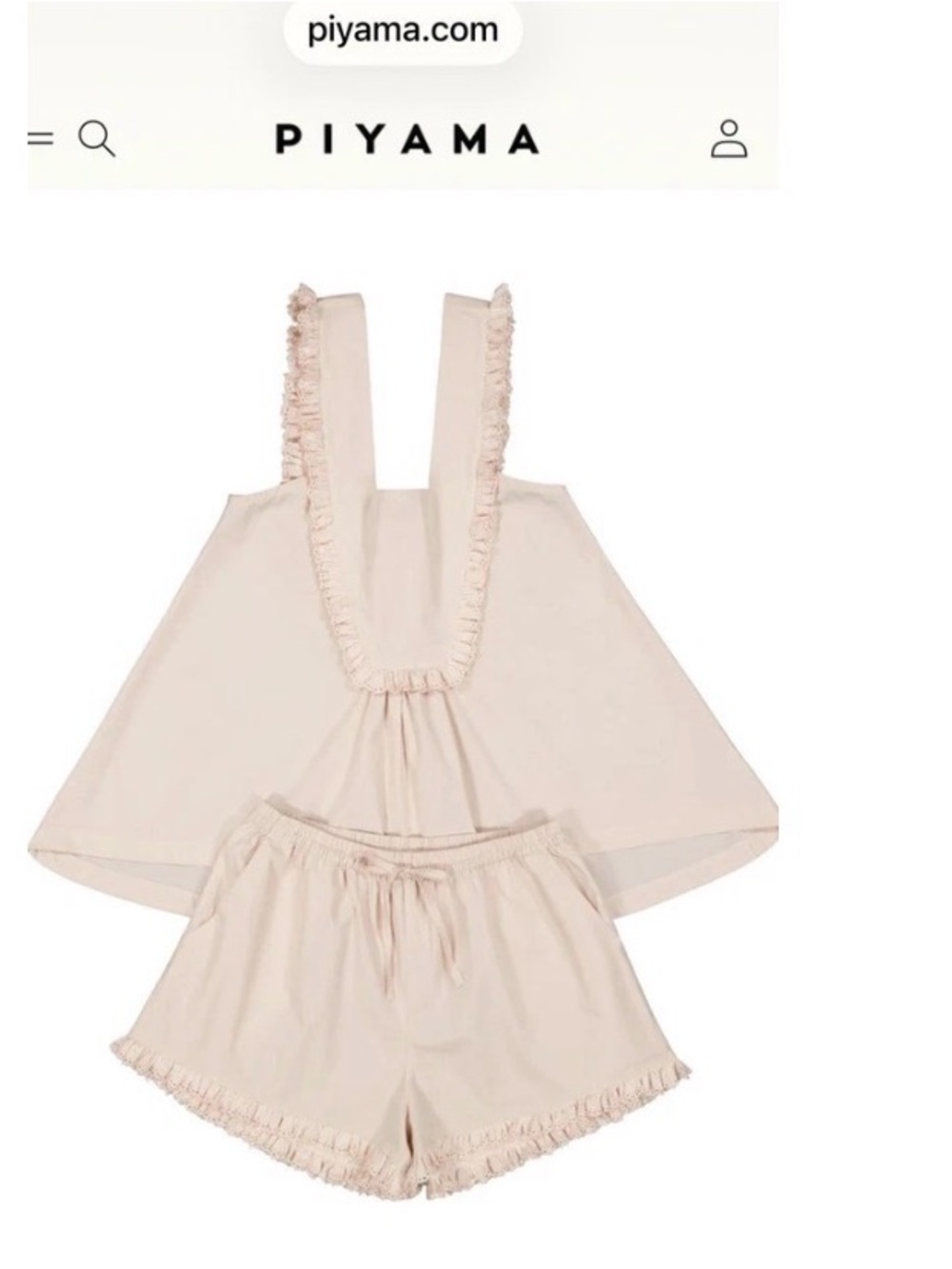 Piyama Soft Blush Ruffle-Trim Pajama Set